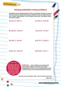 Solving subtraction money problems worksheet