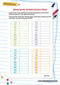 6 times table division speed grids worksheet