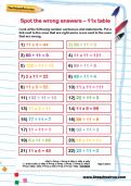 Spot the wrong answers: 11 times table worksheet