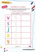 The letters j, v, w, x and y worksheet