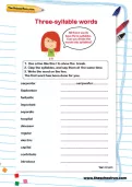 Three-syllable words worksheet