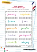 Tricky spellings words containing 'ph' worksheet
