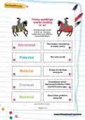 Tricky spellings: words ending in al worksheet