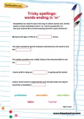 Tricky spellings: words ending in or worksheet