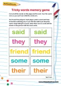 Tricky words memory game activity