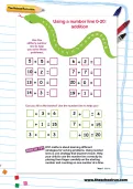Using a number line 0-20: addition worksheet