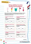 Using addition to solve money word problems worksheet