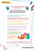 Using commas to separate items in a list football worksheet
