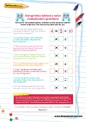 Using times tables to solve multiplication problems worksheet