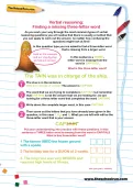 Verbal reasoning worksheet: Finding a missing three-letter word