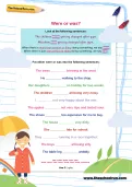 Were or was worksheet
