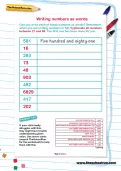 Writing numbers as words worksheet