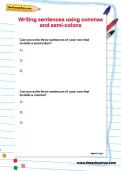 Writing sentences using commas and semi-colons worksheet