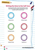 Writing the time to the half hour worksheet