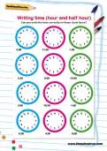 Writing time (hour and half hour) worksheet