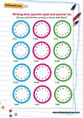 Writing time (quarter past and quarter to) worksheet