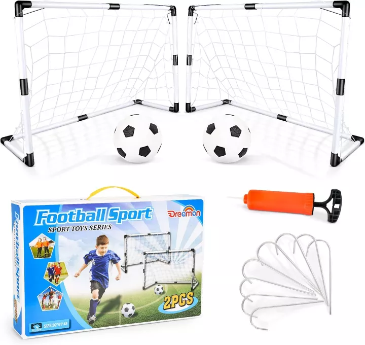 Football outdoor playing set with balls and goals 