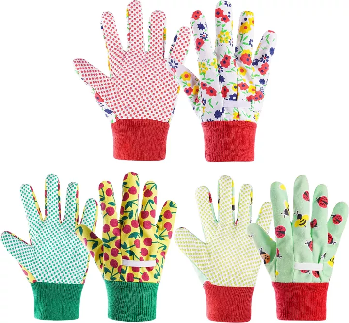 Set of 3 gardening gloves with patterns