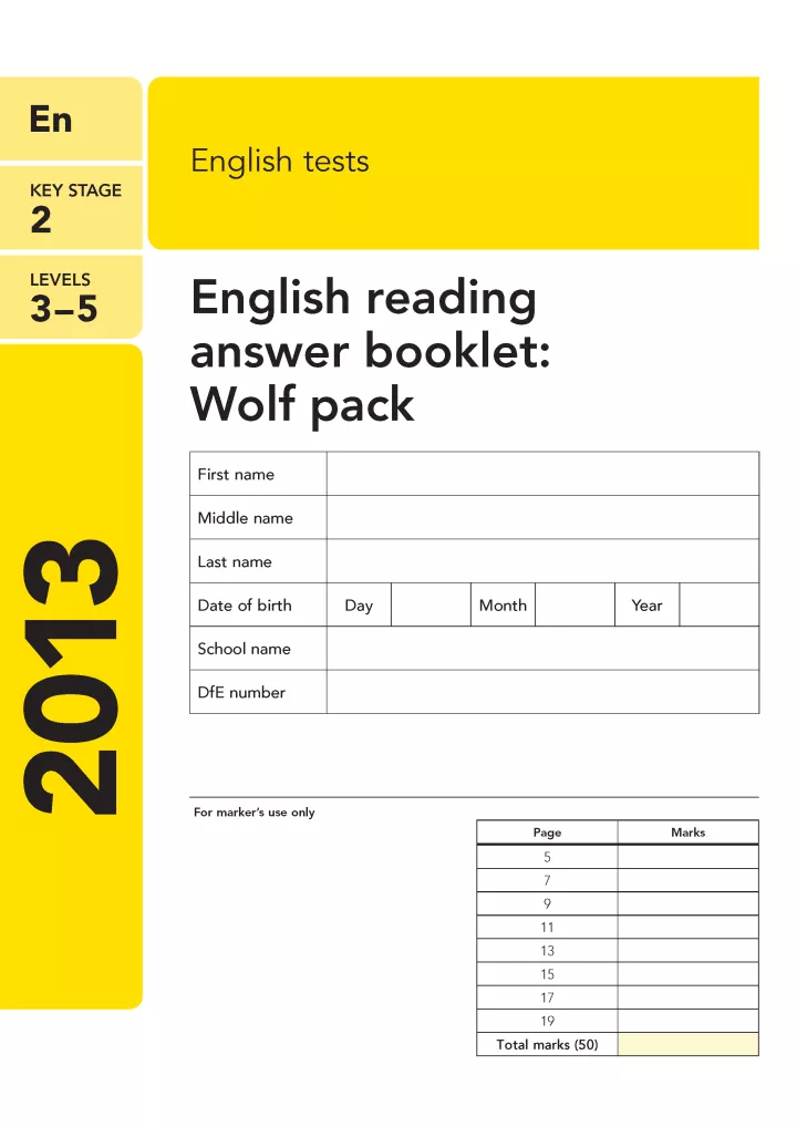 KS2 English SATs 2013