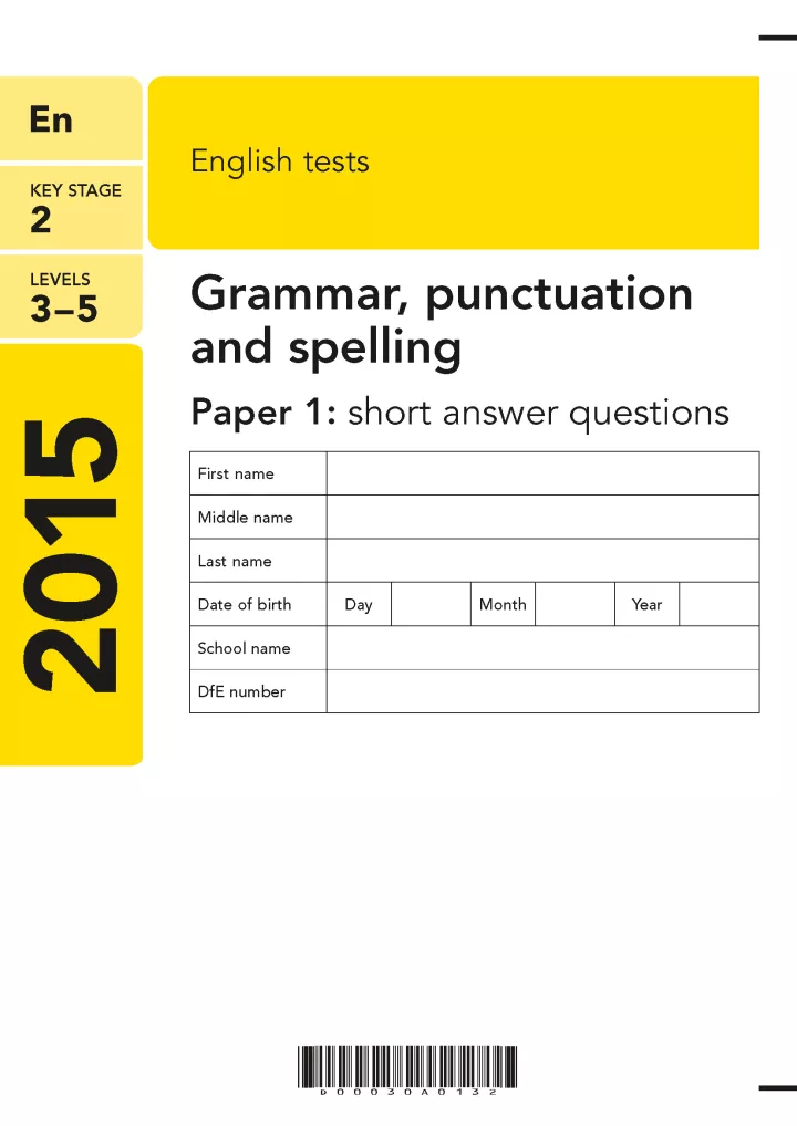 KS2 English SATs 2015