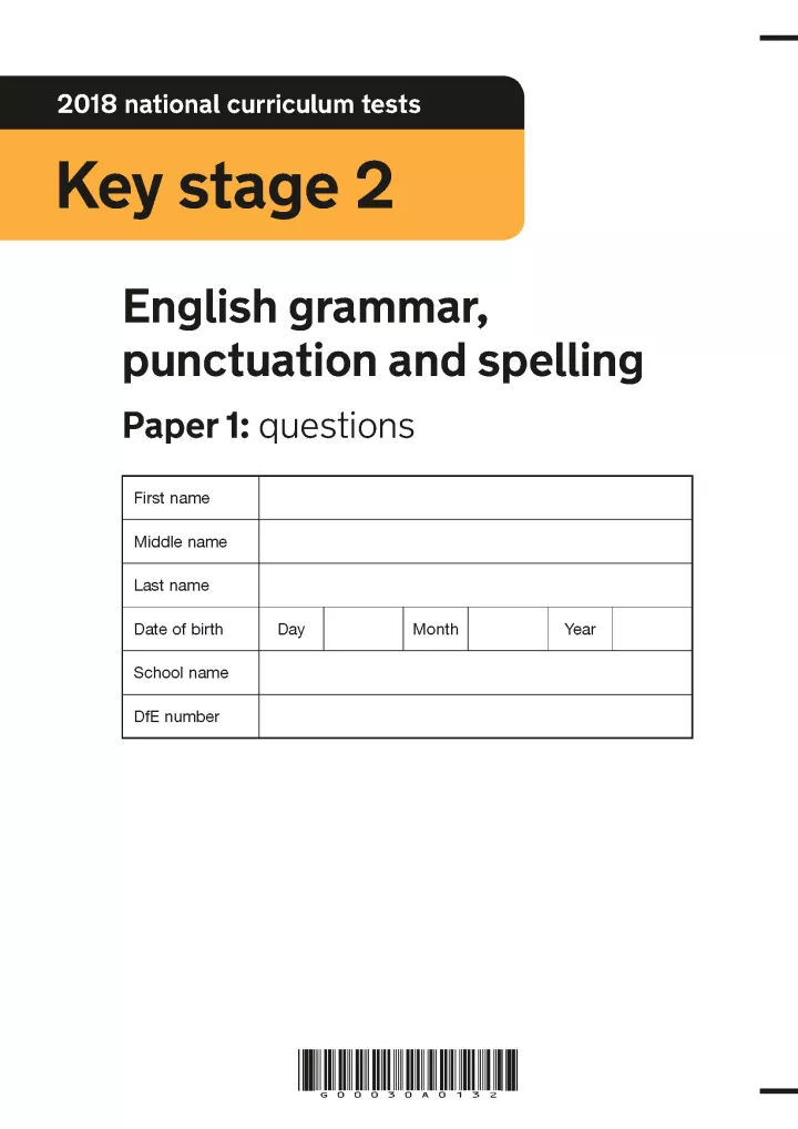 KS2 English SATs 2018