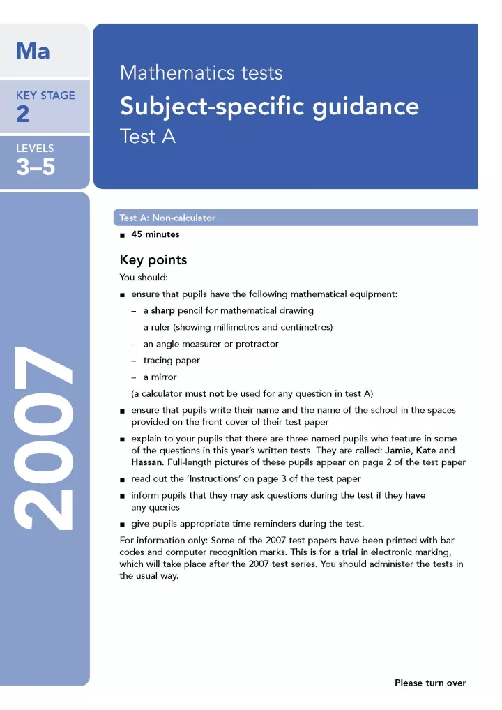 KS2 maths SATs 2007