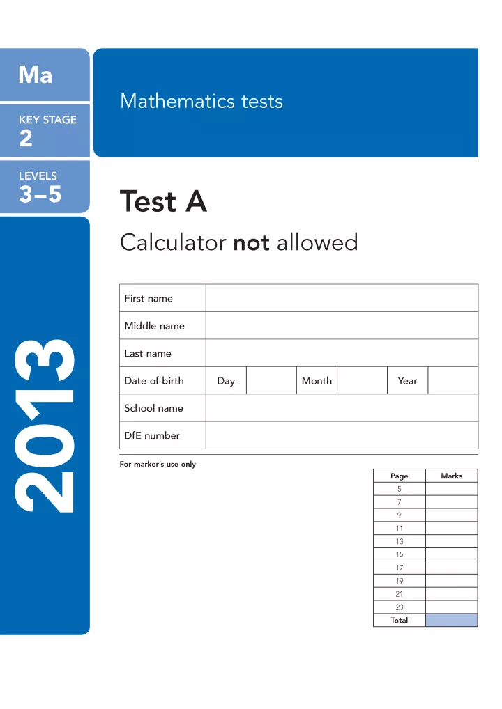 KS2 maths SATs 2013