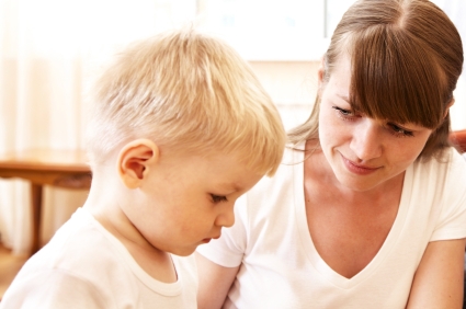 Mum talking to her child