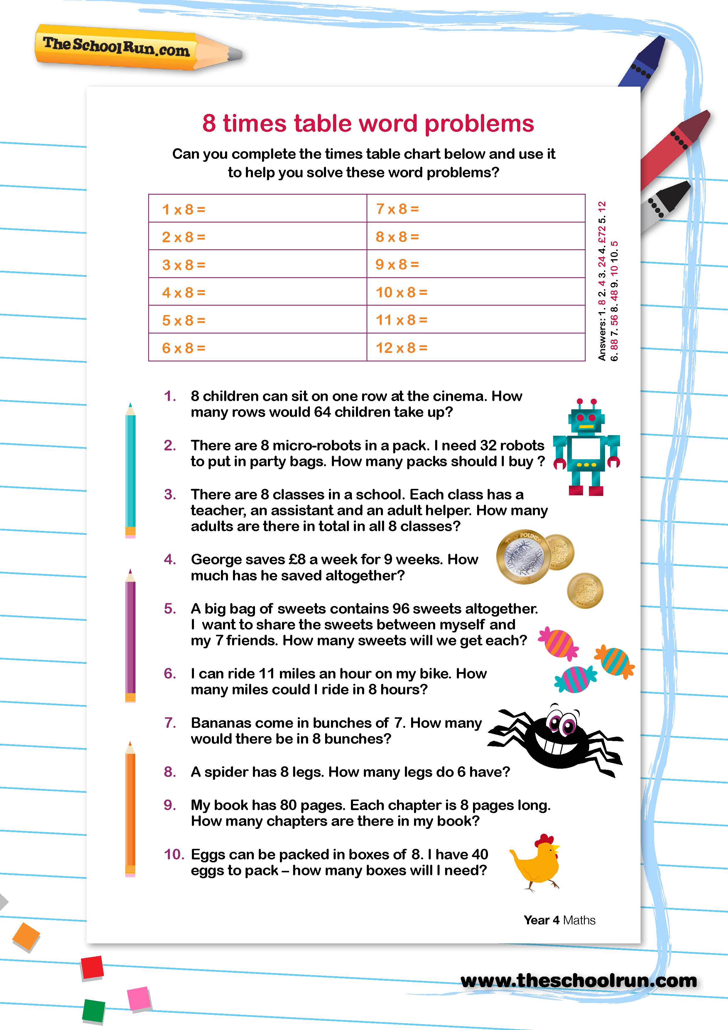 8 Times Table Word Problems TheSchoolRun